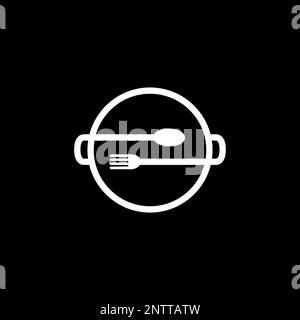 cooking pan kitchen spoon fork food circle modern minimalist logo design vector Stock Vector