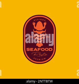mantis shrimp ocean food seafood delicious cooking badge vintage logo design vector Stock Vector