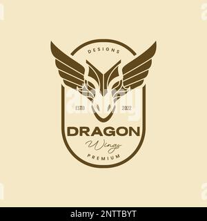 geometric head dragon ancient wings badge vintage simple logo design vector Stock Vector