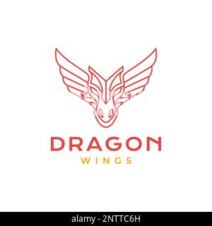 ancient story tail dragon head wings simple line art logo design vector Stock Vector
