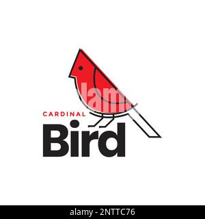 animal bird little cardinal perched simple abstract colorful red line minimal logo design vector Stock Vector