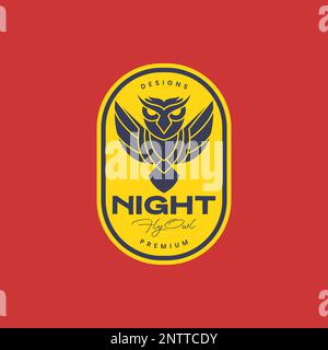 flying animal nocturnal carnivore owl wings badge vintage logo design vector icon Stock Vector
