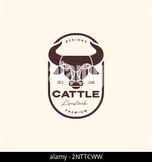 animal head horned bull cow cattle livestock retro vintage badge logo design vector Stock Vector