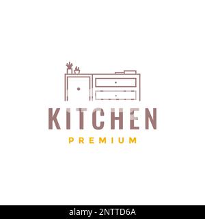 kitchen table interior modern line art minimalist logo design vector Stock Vector