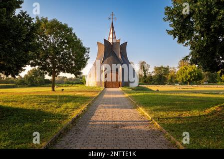 The Millenary monument and Martyr Adryan church's ruins in Kis-Balaton region Hungary, This is a touristical attraction next to lake Balaton. Historic Stock Photo