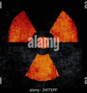 Radiation sign, red on black. Nuclear hazard emblem, grunge textured. Radioactive threat symbol Stock Photo