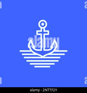 anchor ship relax water sea ocean sailor with minimalist lines art logo design vector icon illustration template Stock Vector