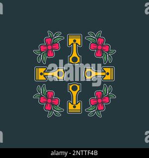 automotive piston with flowers colorful logo design vector Stock Vector