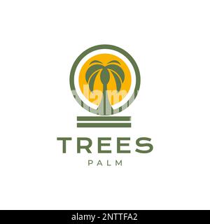 geometric palm tree coconut trees circle modern minimal green logo design vector Stock Vector