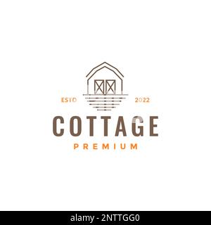 village home cottage warehouse wood line minimal hipster logo design vector Stock Vector