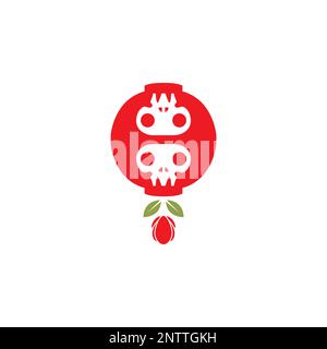 culture festival chinese lampion lamp light skull flowers logo design vector Stock Vector