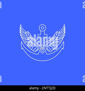 anchor ship sailing wings art illustration line minimal logo design vector Stock Vector