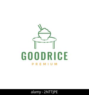 traditional food rice bowl bamboo culture minimal table logo design vector Stock Vector