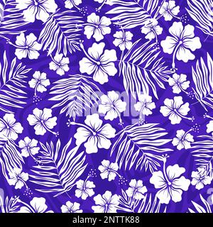 Hawaiian seamless pattern with hibiscus flowers and palm leaves pattern. Print for serf clothes Stock Vector