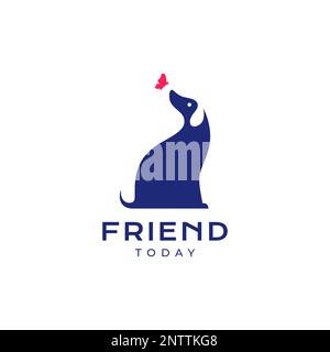 animal pets dog puppy playing butterfly modern flat minimal logo design vector Stock Vector