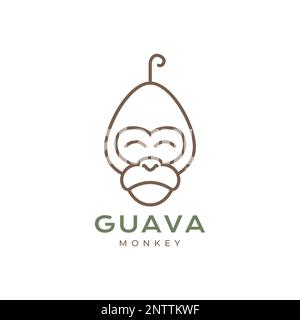 mascot guava monkey peanut line minimal logo design vector Stock Vector