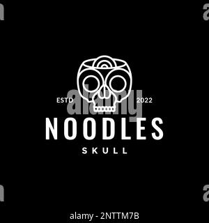 skull bowl noodle spicy food line art minimalist logo design vector Stock Vector