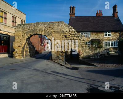 View N of the Newport Arch Roman gateway, the N gate of the walled colonia (a town for retired legionaries) of LINDVM, Lincoln, England, UK. Stock Photo