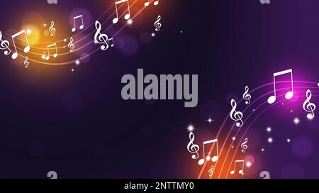 multicolor music notes poster. neon colorful background. designs for music flyers and posters Stock Photo