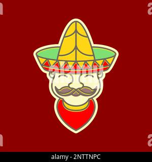 mascot cute old man mustache wearing sombrero hat mexico colorful logo design vector Stock Vector