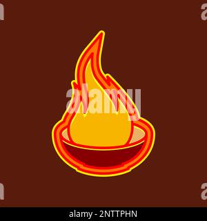 food bowl fire flame hot spicy taste modern sticker colorful logo design vector Stock Vector