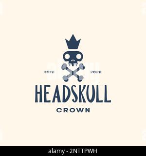 skull cranium brainpan cross bones crown king vintage simple logo design vector Stock Vector