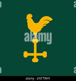 animal poultry rooster crowing over the house morning sunrise simple modern logo design vector Stock Vector