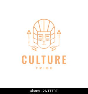 culture mask tribe headgear ethnic face geometric line simple line minimal logo design vector Stock Vector