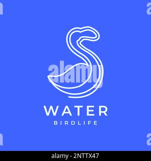animal bird flamingo water lake line modern clean simple minimalist logo design vector Stock Vector