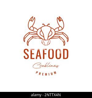 animal creature ocean sea crab seafood food cooking line minimal hipster logo design vector Stock Vector