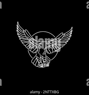 animal bird eagle flapping wings dark night line minimalist geometric logo design vector Stock Vector