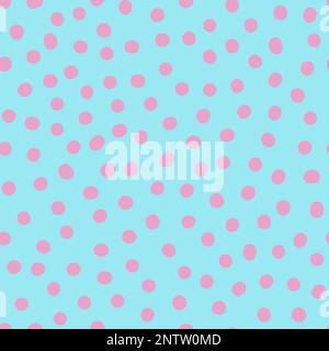 Seamless neutral polka dots pattern. Pink hand-drawn circles on Blue background. Abstract Random points ornament. Vector doodle illustration for wallp Stock Vector