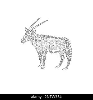 Continuous curve line drawings of oryxes are powerfully curved. Single line editable stroke vector illustration of oryx with strong endurance Stock Vector