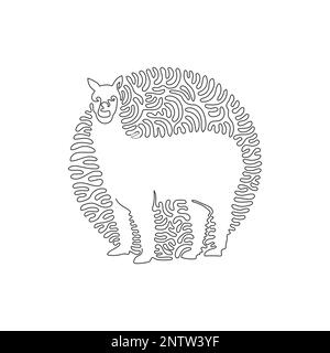 Continuous one curve line drawing of funny alpaca abstract art in circle. Single line editable stroke vector illustration of gentle, friendly alpaca Stock Vector