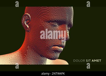 Abstract digital human head constructing from cubes. Minimalistic design for business presentations, flyers or posters. Technology and robotics concep Stock Vector