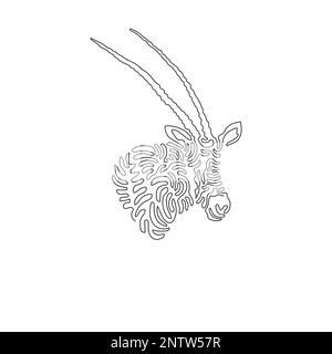 Single curly one line drawing of adorable oryx abstract art. Continuous line draw graphic design vector illustration of scimitar horned oryx for icon Stock Vector