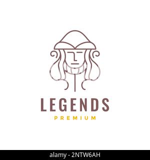 old legend ancient nobleman lord long hair man minimalist line logo design vector Stock Vector