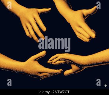 Handshake. Hand open and ready to help. Hands reaching towards each other. Concept of human relation, togetherness or partnership. 3D vector illustrat Stock Vector