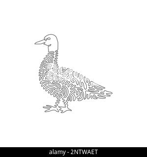 Single one curly line drawing of cute mallard abstract art. Continuous line drawing design vector illustration of common mallard duck in the world Stock Vector