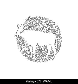 Continuous one curve line drawing of adorable oryx abstract art in circle. Single line editable stroke vector illustration of oryx with long straight Stock Vector