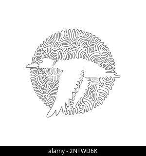 Continuous curve one line drawing of flaying mallard abstract art in circle. Single line editable stroke vector illustration of mallard is omnivorous Stock Vector