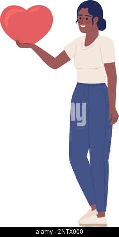 Smiling woman holding heart in hand semi flat color vector character Stock Vector