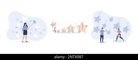 Blogger,User experience, review star rating on product and service, social media concept,set flat vector modern illustration Stock Vector