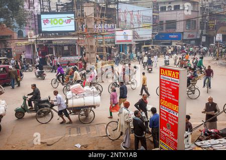 Godowlia Crossing ,downtown, Varanasi, Uttar Pradesh, India. Stock Photo