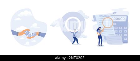 Money can buy happiness,Location search for business address,Invoice, bill or total amount to pay for service,set flat vector modern illustration Stock Vector