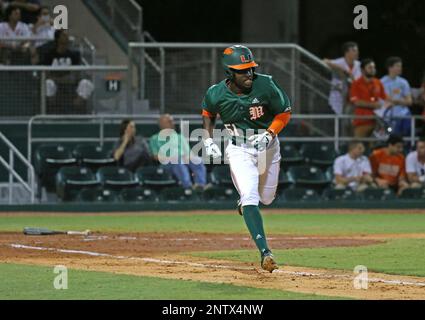 Miami Hurricanes Jose Izarra (41) bats during an NCAA game against the  Florida Gulf Coast Eagles on March 17, 2021 at the Swanson Stadium in Fort  Myers, Florida. (Mike Janes/Four Seam Images