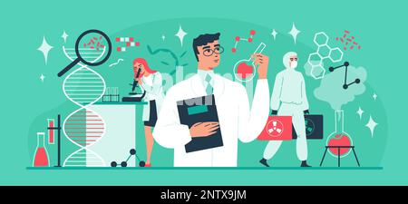 Scientific laboratory flat concept with scientist and researcher characters vector illustration Stock Vector