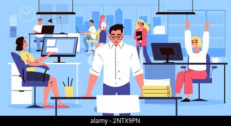 Office team concept with male and female workers on workplace vector illustration Stock Vector
