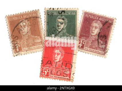 Vintage postage stamps from Argentine on a white background. Stock Photo