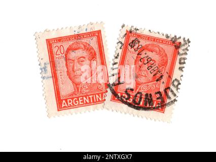 Vintage postage stamps from Argentine on a white background. Stock Photo